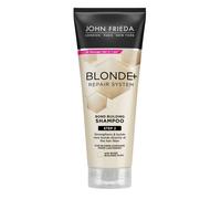 JOHN FRIEDA - Blonde+ Repair System Champú Reparador 250 ml, Paso 2 Tratamiento, Repara y Nutre el Cabello, Crea Nuevos Enlaces Capilares, Fortalece y Evita Roturas, para Cabellos Rubios
