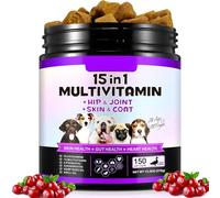 15 en 1 Golosinas Multivitamínicas, 150 Vitaminas Masticables para Perros, Suplementos de Cadera y Articulación, Sistema Inmunológico, Piel y Abrigo, Todas Las Edades y Razas, Sabor a Pato