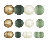 15 farolillos de papel decorativos, farolillos de papel redondos, color verde y dorado, para bodas, bautizos, cumpleaños, comuniones, fiestas, jardín, decoración verde salvia