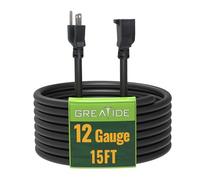 15 Ft Outdoor Extension Cord - 12/3 SJTW Heavy Duty Black Extension Cable with 3 Prong Grounded Plug - Power Cord for Lawn, Garden, Appliances