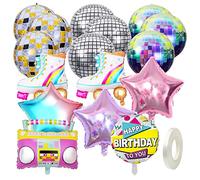 15 globos de ambiente con 1 rollo de cinta, globos discoteca de 22 pulgadas, globos estéreo 4D, globos láser coloridos, decoración de los años 70, adecuado para fiestas de cumpleaños, bodas