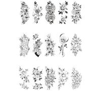 15 hojas de pegatinas de tatuajes temporales de flores y mariposas for mujeres y hombres, tatuajes falsos de luna, rosa y brújula.(D)