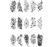 15 hojas de pegatinas de tatuajes temporales de flores y mariposas for mujeres y hombres, tatuajes falsos de luna, rosa y brújula.(B)