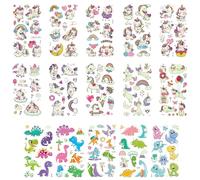 15 hojas de tatuajes para niños luminosos en más de 200 estilos mixtos, 10 tatuajes de unicornio + 5 dinosaurios para niños de 3 años, pequeños regalos para niños