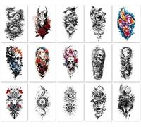 15 Hojas Pegatinas De Tatuajes Florales Coloridas Para El Brazo, Diseño De Cabeza De Lobo, Flores Sencillas, Pegatinas De Tatuajes 3D Realistas Y Ecológicas Para Hombres Y Mujeres.