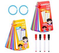 15 Hojas Tarjetas de Suma y 15 Hojas Tarjetas de Resta Portátil,Tarjetas de Operaciones Matemáticas con 4 Rotuladores de Borrado En Seco y 2 Anillos,Juego de Escolarización