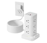 15-in-1 Power Strip Tower with Surge Protector 1800J, Fast Charging Tower PD20W USB-C Ports with 12 AC Outlets, 10ft Extension Cord for Home Office Dorm Room, White
