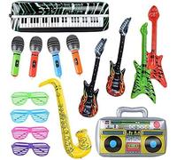 15 instrumentos inflables coloridos juguetes guitarra de aire saxofón inflable micrófono guitarra bet altavoz teclado obturador gafas de sombreado para fiestas accesorios decoración caja de fotos