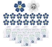 15 juegos de broche de insignia de concienciación sobre la demencia de Alzheimer con tarjetas de poema conmemorativo y bolsas de organza para celebración de la vida, recuerdos conmemorativos de