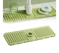 15'' Longer Faucet Mat, for Kitchen Sink Splash Guard[7° Slope Fast Self-draining][Snap Lock Fit], with Hide Stain Kitchen Super Absorbent Draining Mat, Guard Behind Faucet Draining Mat (Green)