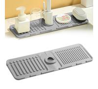 15'' Longer Faucet Mat, for Kitchen Sink Splash Guard[7° Slope Fast Self-draining][Snap Lock Fit], with Hide Stain Kitchen Super Absorbent Draining Mat, Guard Behind Faucet Draining Mat (Gray)