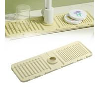 15'' Longer Faucet Mat, for Kitchen Sink Splash Guard[7° Slope Fast Self-draining][Snap Lock Fit], with Hide Stain Kitchen Super Absorbent Draining Mat, Guard Behind Faucet Draining Mat (Beige)