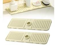 15'' Longer Faucet Mat, for Kitchen Sink Splash Guard[7° Slope Fast Self-draining][Snap Lock Fit], with Hide Stain Kitchen Super Absorbent Draining Mat, Guard Behind Faucet Draining Mat (2*Beige)