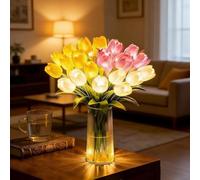 15 luces de tulipán románticas radiantes, tulipanes de árbol twinkling led night light, 2026 New Flower Shaped Ambient NightLamp,LED Lighted Artificial Flowers that NeverFade for Bedside Bedside