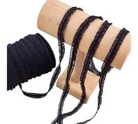 15 Meters Cute Bilateral Ruffle Stretchy Lace Trim Fabric Diy For Home Decor Patchwork 1cm Width Colored Elastic Ribbon(Black)
