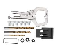 15° Oblique Hole Locator Kit | 16Pcs Ti - Coated Drill Bits & Accessories | Woodworking Drill Guide for Cabinets/Furniture/DIY | Aluminum Alloy Punch Tool with 3 Sizes Bushings