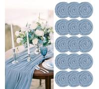 15 Paquetes Camino de Mesa de Estopilla Azul Polvoriento 300cm, Camino de Mesa Boho de Gasa Rústica , Mantel de Decoración de Mesa de Boda para Despedida de Soltera Fiesta Boda Vacaciones(55x300cm)