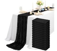 15 Paquetes Camino de Mesa de Estopilla Negro 300cm, Camino de Mesa Boho de Gasa Rústica , Mantel de Decoración de Mesa de Boda para Despedida de Soltera Fiesta Boda Vacaciones(55x300cm)