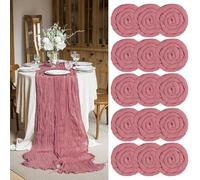 15 Paquetes Camino de Mesa de Estopilla Rosa Polvorienta 400cm, Camino de Mesa Boho de Gasa Rústica , Mantel de Decoración de Mesa de Boda para Despedida de Soltera Fiesta Boda Vacaciones(55x400cm)
