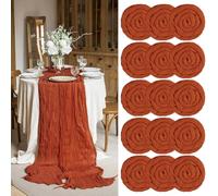 15 Paquetes Camino de Mesa de Estopilla Terracota 300cm, Camino de Mesa Boho de Gasa Rústica , Mantel de Decoración de Mesa de Boda para Despedida de Soltera Fiesta Boda Vacaciones(55x300cm)