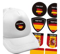 15 Parches con bandera a seleccionar, y texto personalizable, fabricados en vinilo termoadhesivo. Etiquetas de vinilo por transferencia de calor, para tela, camisetas, tote bag, etc. (España)