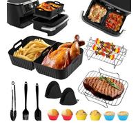 15 Pcs Accesorios Freidora De Aire, Accesorios Freidora Sin Aceite doble zona para Ninja Foodi AF500EU, freidoras de aire de 10,4L con molde de silicona, rejilla para parrilla, cepillo de aceite