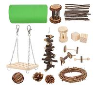 15 Pcs Wooden Hamster Toys | Hideout & Chew Toys for Chinchillas/Guinea Pigs/Rabbits | Secure Swing & 100cm Tunnel | Small Pet Exercise Set