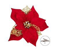 15 pieces of artificial Christmas flowers to decorate the Christmas tree ornaments with red glitter