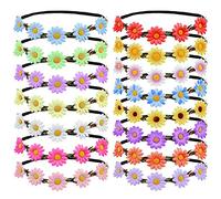 15 Pièces Tournesol Couronner Fleur Cheveux Bandeau,Ruban de Feuille Guirlande Florale,Casque Bohème Multicolore pour Femmes Filles Mariée Demoiselle Honneurmariage,Festival Vacances Noël Fête Photo