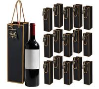 15 Piezas Bolsa Botella Vino, Bolsas para Regalos de Vino Bolsa de Vino con Etiquetas, Bolsa Vino Regalo Bolsa Regalo Botella Vino con Asas para Navidad Cumpleaños Bodas Aniversario Festival (Negro)