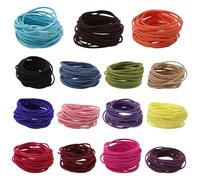 15 Piezas Cordón de Piel,4M*3mm Cordón de Cuero de Gamuza,cordones de cuero Trenzado Collar,Plano cordón de cueros,Cuerda para Pulseras,Collares,Pulseras y Manualidades