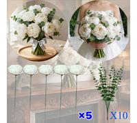 15 Piezas de Arreglo Floral de Peonías Blancas | Peonías Artificiales con Eucalipto, Ideales para Decoración del Hogar, de Boda, Regalos de San Valentín y Diversas Decoraciones Festivas