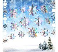 15 Piezas de Copos de Nieve Colgantes 3D congelados, Guirnalda holográfica de Copos de Nieve, Copos de Nieve Plateados para Decoraciones de Invierno del país de Las Maravillas, Suministros de Fiesta
