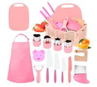 15 Piezas de Cuchillos para niños, con Delantal, Almacenamiento Plegable y Cortador de Olas, 1 2 3 4 5 6 añoscaja de, Cocina para niños, Juguete Montessori