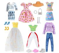 15 piezas de ropa y accesorios para muñecas compatibles con Barbie, incluye 2 conjuntos de falda, 2 vestidos de moda, 1 conjunto de suéter, 1 traje casual, 6 zapatos, bolsa, collar, sombrero al azar