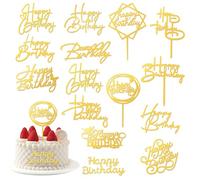 15 Piezas Decoración Happy Birthday para Pasteles y Cupcakes, Acrílicas con Letras Brillantes, Reutilizables, Tamaños Variados, Color Dorado