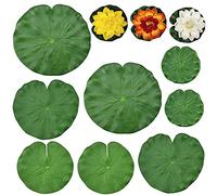 15 Piezas Hojas Flotantes en Agua, Flor de Loto Artificial, Artificial Lotus, Lirio de Agua Artificial, Flores Artificiales de Lotus, 12 Hojas de Loto y 3 Hojas de Loto, para Decoración de Estanques