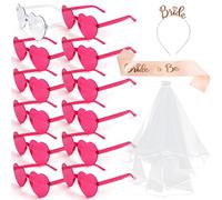 15 piezas JGA Accessoires Frauen Bride to Be Herz Brille Set, Herz Sonnenbrillen JGA Schleier, Schärpe, Haarreif, JGA Deko Frauen für Junggesellenabschied Brautparty und Hochzeitsfotografie
