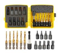 15 Piezas Machos para Roscas Juego, Roscar-Chaflanar Broca Metal, con Varilla Extensión, Extractores Nueces, Macho Roscar Compuesto (1/4-20NC, 12-24NC, 10-32NC, 10-24NC, 8-32NC, 6-32NC) (amarillo)