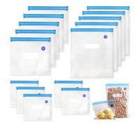 15 Piezas Reutilizable Bolsas Vacio con Válvula, 3 Tamaños Cremallera y 4Clips de Cierre Bolsas para Almacenar Alimentos Sin BPA Congelable y Calentable para Cocinar al Vacío y Almacenar Alimentos