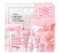 15 Piezas Set de Cuidado Facial Sakura, Set de Cuidado Diario de la Piel con Suero, Limpiador, Mascarilla Labial, Mascarilla Facial, Limpieza y Cuidado Facial, para Adolescentes y Mujeres
