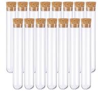 15 Piezas Tubos de ensayo plastico,Tubo de ensayo,Probetas plastico,Tubos de ensayo transparente Tubo Ensayo con Tapones de Corcho,para Especias,Confitería,Laboratorio,16 * 150mm