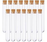 15 Piezas Tubos de ensayo plastico,Tubo de ensayo,Probetas plastico,Tubos de ensayo transparente Tubo Ensayo con Tapones de Corcho,para Especias,Confitería,Laboratorio,12 * 75mm