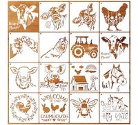 15 plantillas reutilizables de animales de granja, plantillas de gallina, vaca, cerdo, caballo para pintar sobre madera, muebles, tela, pared, tela, manualidades (animal de granja)