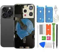 15 Pro - Repuesto de cristal trasero con cable flexible de carga inalámbrica, marco de cámara, todas las piezas para iPhone 15 Pro (6.1 pulgadas), repuesto de vidrio trasero con kit y cinta