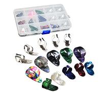 15 púas de acero inoxidable y celuloide para guitarra + caja de almacenamiento con 15 compartimentos