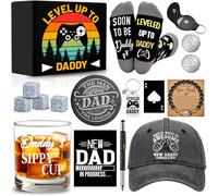 15 regalos para papá nuevo, regalo único para papá con taza de whisky de 325 ml, vaso de whisky con 4 piedras de whisky, posavasos, sombrero, calcetín, pulsera, llavero de decisión, regalo de Navidad