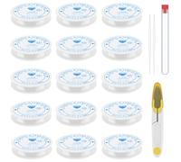 15 Rollos Hilo para Hacer Pulseras, 0.5mm/0.8mm/1.0mm Transparente Hilo Elastico para Pulseras, Hilo Resistente para Pulseras y Abalorios, con Tijeras, Agujas y Caja, para Joyería y DIY