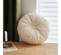 15'' Round Velvet Pleated Throw Pillow for Couch - 1 Pc Pumpkin Boho Cushion, Fluffy Floor/Lumbar Pillow for Sofa, Chair, Bed & Home Decoration (Beige)