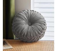 15'' Round Velvet Pleated Throw Pillow for Couch - 1 Pc Pumpkin Boho Cushion, Fluffy Floor/Lumbar Pillow for Sofa, Chair, Bed & Home Decoration (Grey)